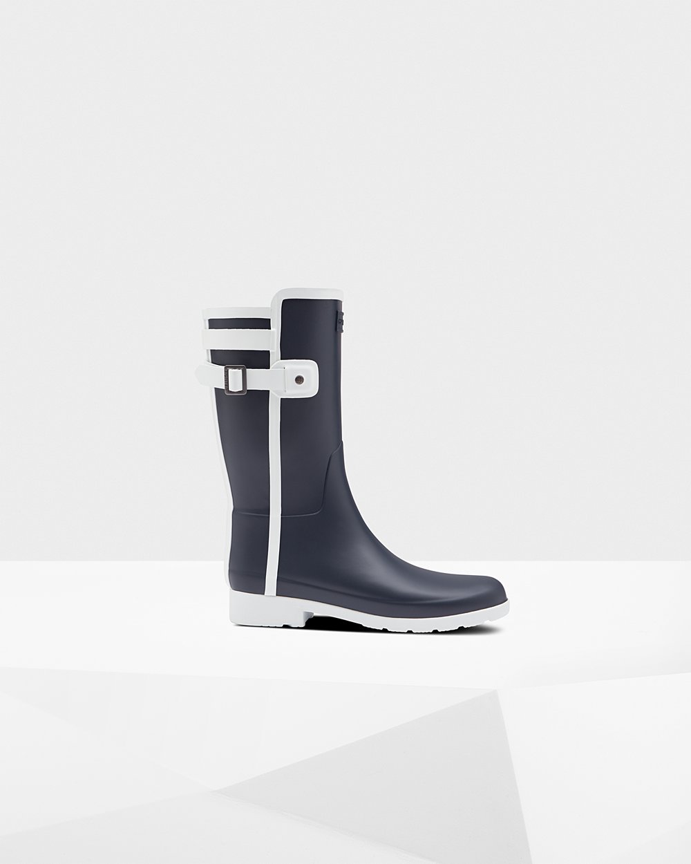 Hunter Mujer Refined Slim Fit Contrast - Botas de Lluvia Azul Marino/Blancas - 351-RUYNFL